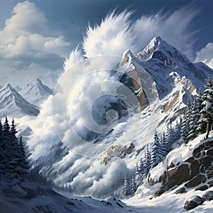 The Snowfall Scream - Breathtaking Mountainscape Engulfed in Avalanche