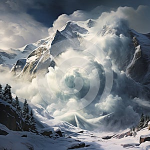 The Snowfall Scream - Breathtaking Mountainscape Engulfed in Avalanche