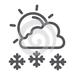 Snowfall in sunny day line icon, weather and forecast, sun and snow sign, vector graphics, a linear pattern on a white