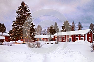 Snowfall in sweden village