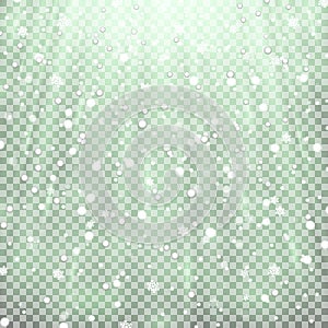 Snowfall on transparent background, green color