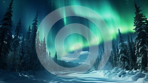 Snowfall Under The Aurora: A Breathtaking Digital Painting In 8k Resolution photo