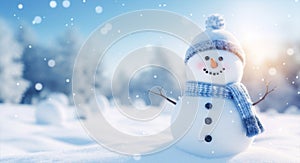 Snowfall white winter celebration background snowman blue holiday christmas seasonal cold snow new year