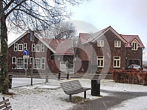 Snowfall in winter Dutch town Heerlen.