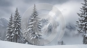 snowfalling on the mountain