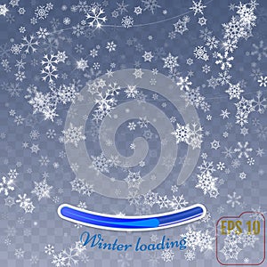 Snowflake background vector. Christmas snow fall decoration effect. Transparent pattern. Winter loading concept