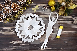 Snowflake ballerina paper. Step-by-step photo instruction. DIY concept. Children`s Christmas and New Year`s crafts. Step 11