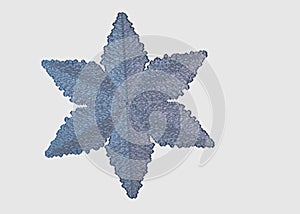 Snowflake on black background. This illustration based on macro photo of real snow crystal, 3d illustration