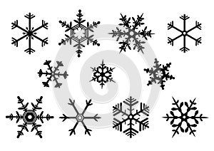 Snowflake black set vector icon - winter