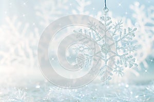 Snowflake on a blue festive background. Beautiful Christmas background photo