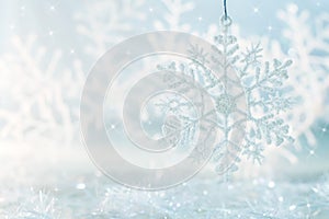 Snowflake on a blue festive background. Beautiful Christmas background