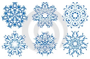 Snowflake blue flower on a white background. set