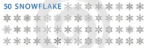 Snowflake christmas xmas 50 new year winter celebration decoration symbol vector outline line black on white background icons set