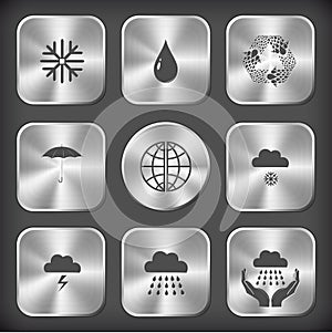 Snowflake, drop, recycle symbol, umbrella, globe, snowfall