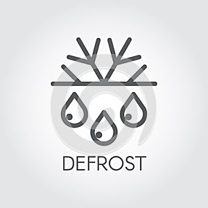 Snowflake and drop thin stroke linear icon. Defrost and freeze concept logo. Symbol of fridge or air conditioner