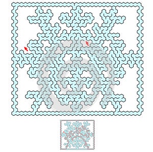 Snowflake in the frame maze. Labyrinth medium level of difficulty for family activities and leisure. Simple vector style