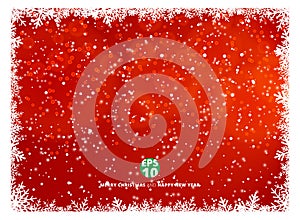 Snowflake frame winter red background with snow on christmas holiday and happy new year. Vector illustration.