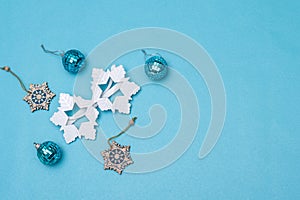 Snowflake glasses, snowflake ornaments and christmas balls
