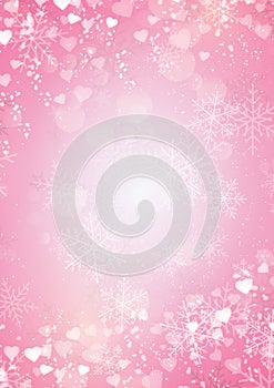 Snowflake and hearts border pink background
