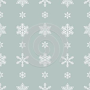 Snowflake holiday decoration, seamless pattern. Snow flat sign isloated on grey background