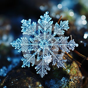 Snowflake, holiday ornament, Christmas decor, crystal clear shape closeup of snow element, snowflakes, winter symmetry