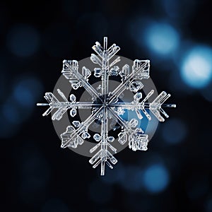 Snowflake, holiday ornament, Christmas decor, crystal clear shape closeup of snow element, snowflakes, winter symmetry