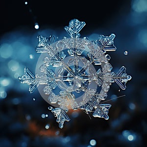 Snowflake, holiday ornament, Christmas decor, crystal clear shape closeup of snow element, snowflakes, winter symmetry