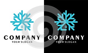 Snowflake house logo design Freeze-resistant icon vector design illustration template premium quality