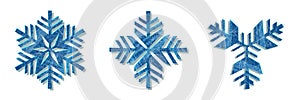 Snowflake icon background set white color. Winter blue christmas snow flake crystal element. Weather illustration ic