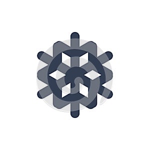 Snowflake icon. Black silhouette snow flake sign, isolated on white background. Flat design. Symbol of winter, frozen