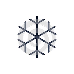 Snowflake icon. Black silhouette snow flake sign, isolated on white background. Flat design. Symbol of winter, frozen