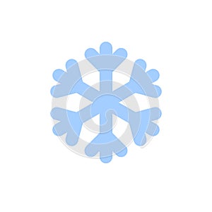 Snowflake icon. Blue silhouette snow flake sign, isolated on white background. Flat design. Symbol of winter, frozen