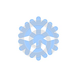 Snowflake icon. Blue silhouette snow flake sign, isolated on white background. Flat design. Symbol of winter, frozen