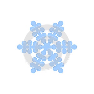 Snowflake icon. Blue silhouette snow flake sign, isolated on white background. Flat design. Symbol of winter, frozen