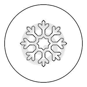 Snowflake icon in circle round black color vector illustration image outline contour line thin style