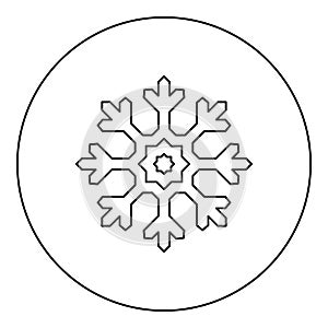 Snowflake icon in circle round black color vector illustration image outline contour line thin style