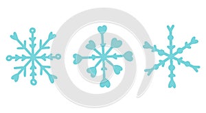 Snowflake icon. Collection of different cute snowflakes. Vector illustration