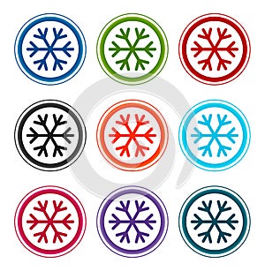 Snowflake icon flat round buttons set illustration design