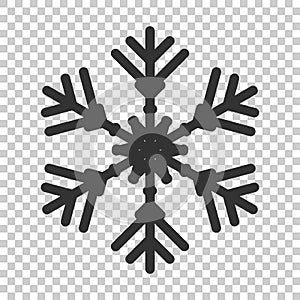 Snowflake icon in flat style. Snow flake winter vector illustration on isolated background. Christmas snowfall ornament business