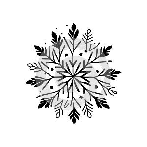 Snowflake Icon hand draw black colour winter logo symbol perfect