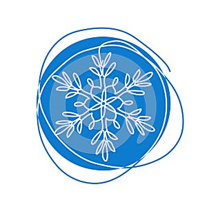 Snowflake icon, sign, symbol, shape. One continuous line art drawing of snowflake. Single line vector illustration