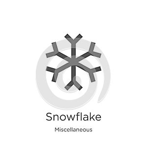 snowflake icon vector from miscellaneous collection. Thin line snowflake outline icon vector illustration. Outline, thin line