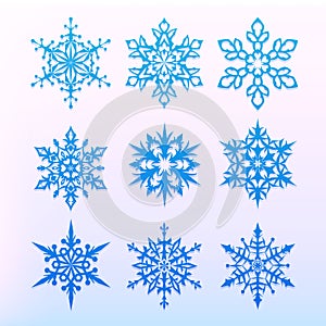 Snowflake icons set. Christmas holiday symbol. Snow for creation of New Year artistic compositions. Winter decoration vector.