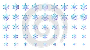 Snowflake icons set, cold ice crystal winter snow, gdradient line sixpointed star