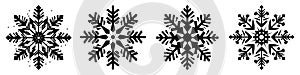 Snowflake icons set. Collection of black snowflakes on white background