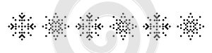 Snowflake icons set. Pixel snowflake. Christmas icons. Black pixel snowflakes on a white background. Vector illustration