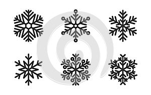 Snowflake icons set. Snow elements on white background. Christmas snow in flat design. Festive decoration template