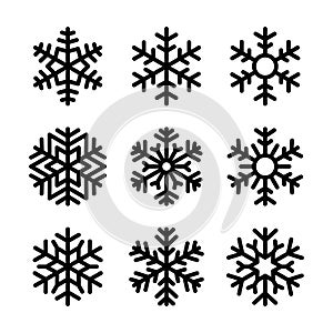 Snowflake Icons Set on White Background. Vector