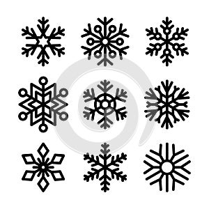 Snowflake Icons Set on White Background. Vector