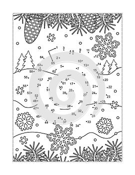 Snowflake join the dots puzzle and coloring page